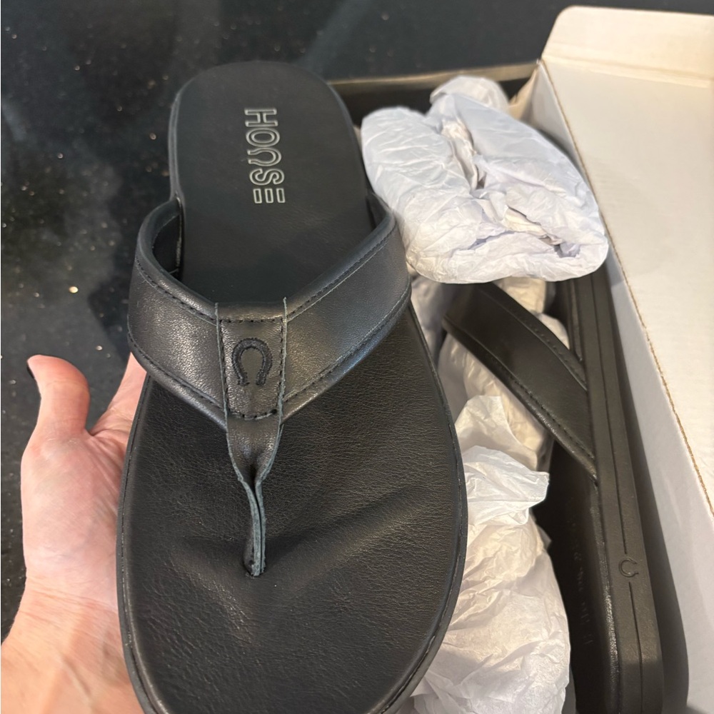 Horse  Black Sandals Sleek Design Durable Comfort size 12 new w box
